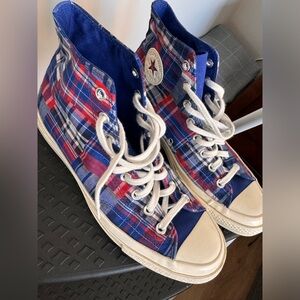 Blue and red plaids canvas high tops.